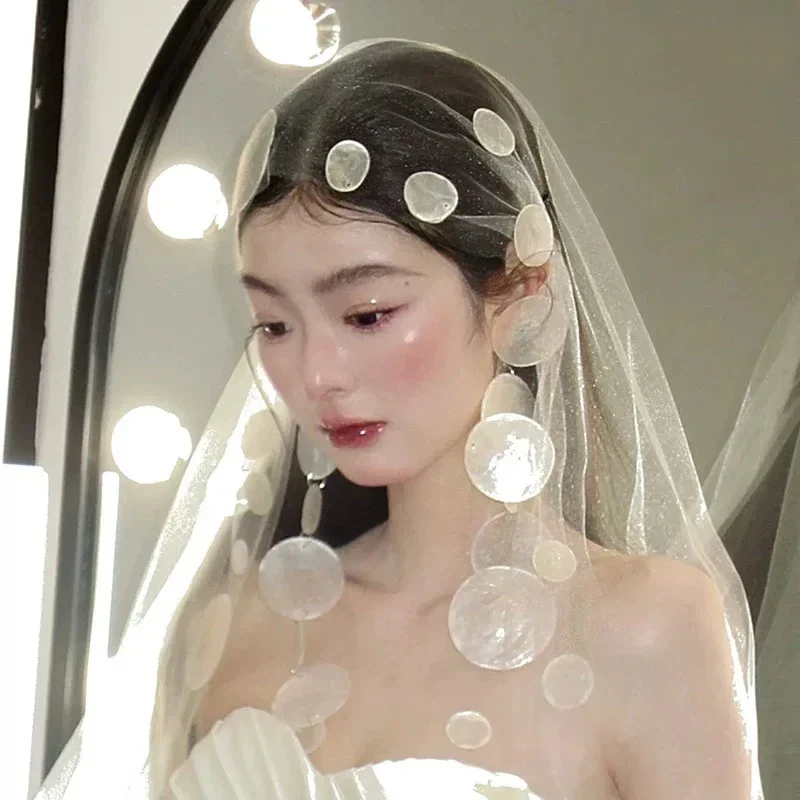 Long Shell Bridal Veil Earrings Lace Wedding Veils For Evening Dinner Party Dress Women Gift Hair Accessories Brides Jewelry - Image 4