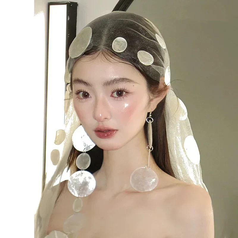 Long Shell Bridal Veil Earrings Lace Wedding Veils For Evening Dinner Party Dress Women Gift Hair Accessories Brides Jewelry - Image 5