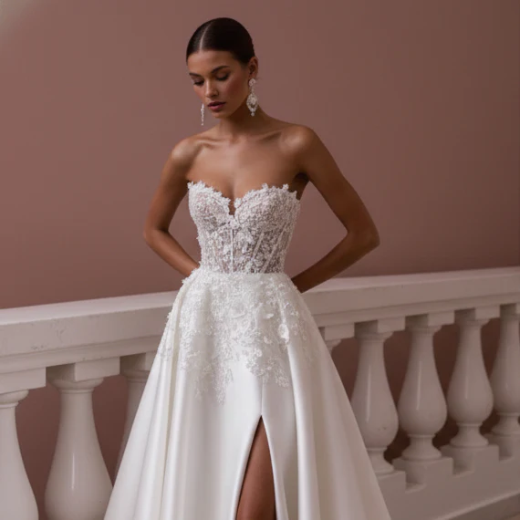 Corset Top Wedding Dress Lace Up Long Back Tulle Wear - Image 4