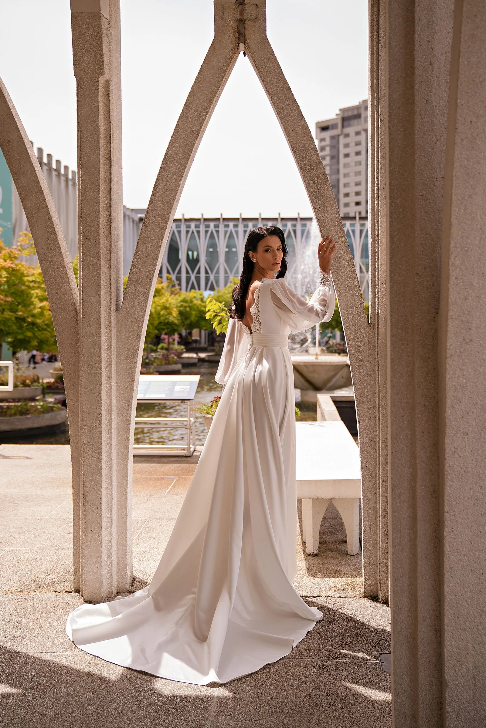 Long Sleeve Chiffon Split Side V Neck Wedding Party Dress for Women Elopement Bridal Gown Customized vestidos - Image 2