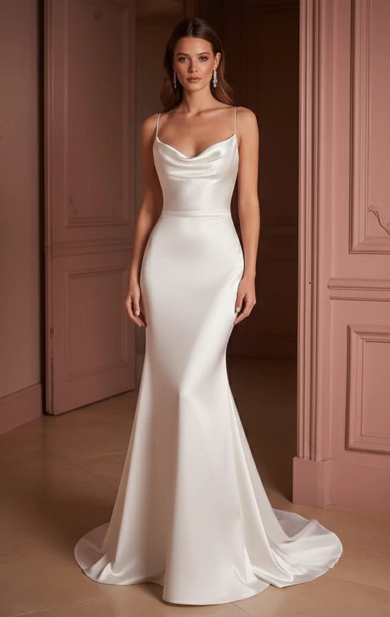 Luxury Silk Wedding Dress Designer Style Long Bridal Gown - Image 2