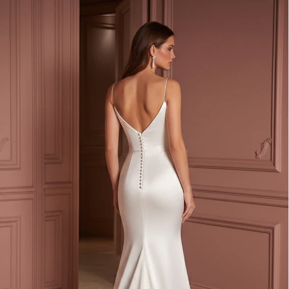 Luxury Silk Wedding Dress Designer Style Long Bridal Gown - Image 5