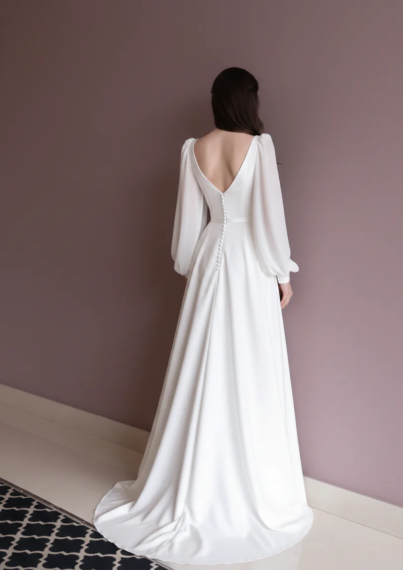 Modest Plain Puffy Wedding Dress Muslim Tulle Layered Classic Gown - Image 3