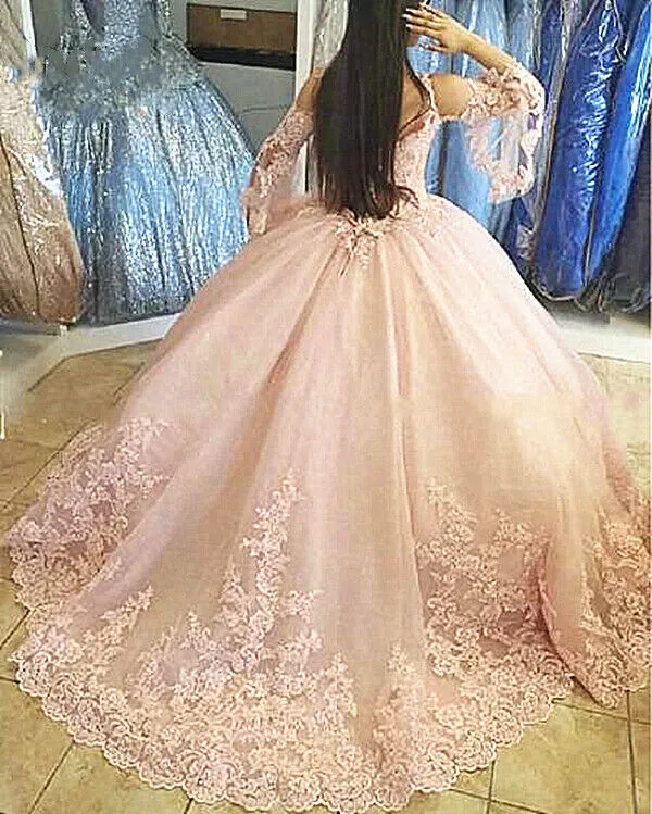 Long Sleeves Tulle Ball Gown Quinceanera Dresses For 15 Party Fashion Appliques Floor-Length Princess Cinderella Birthday Gowns - Image 3