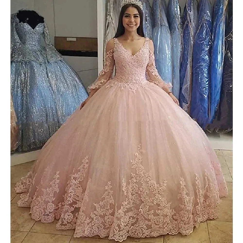 Long Sleeves Tulle Ball Gown Quinceanera Dresses For 15 Party Fashion Appliques Floor-Length Princess Cinderella Birthday Gowns - Image 5