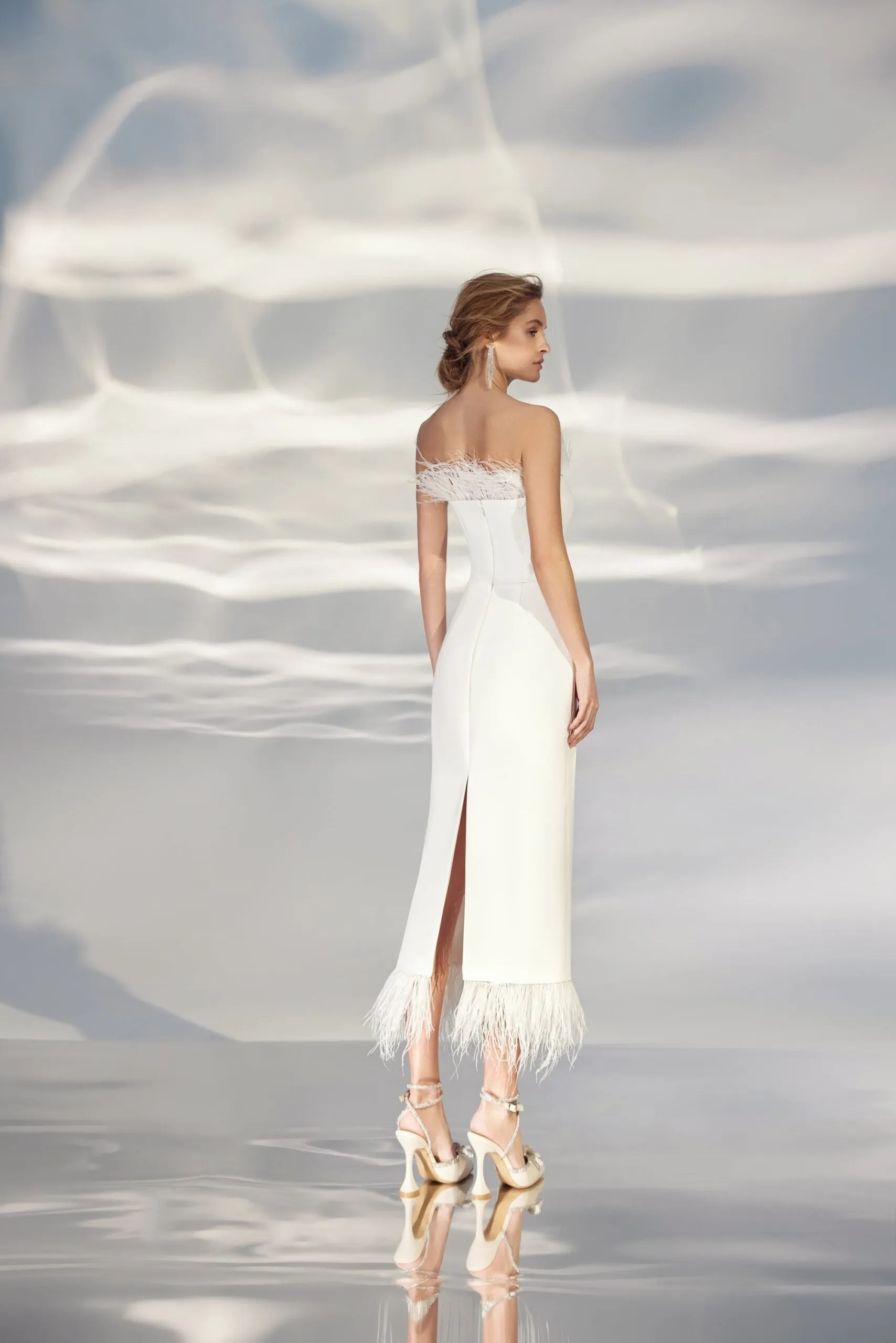 Feather Wedding Dress Court Train Mermaid Simple Bow Vestido De Novia Satin Skirt PrincessDress Bridal Gown - Image 3