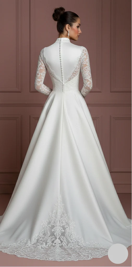 Mock Neck Sleeve Wedding Dress Modest Long High Class Gown - Image 3