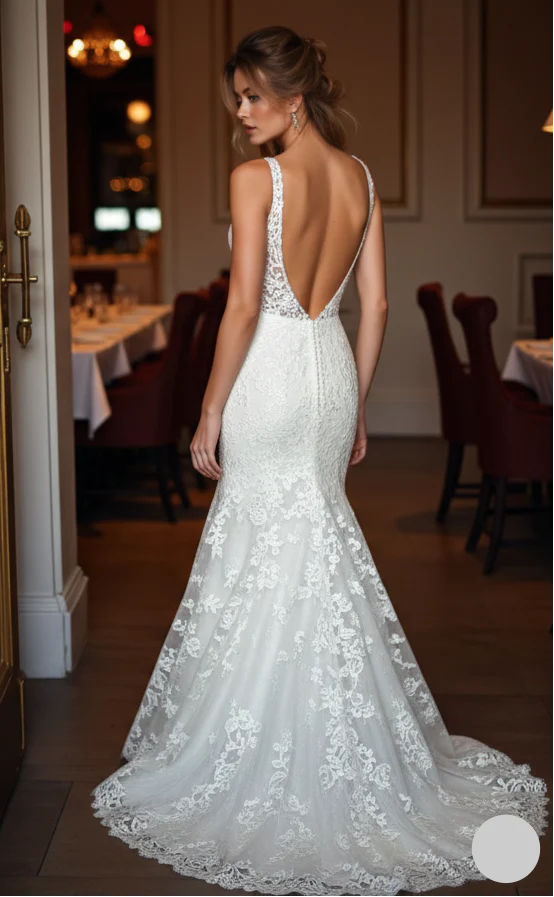 Keyhole Back Sleeve Wedding Dress Long Lace Detail Elegant - Image 3