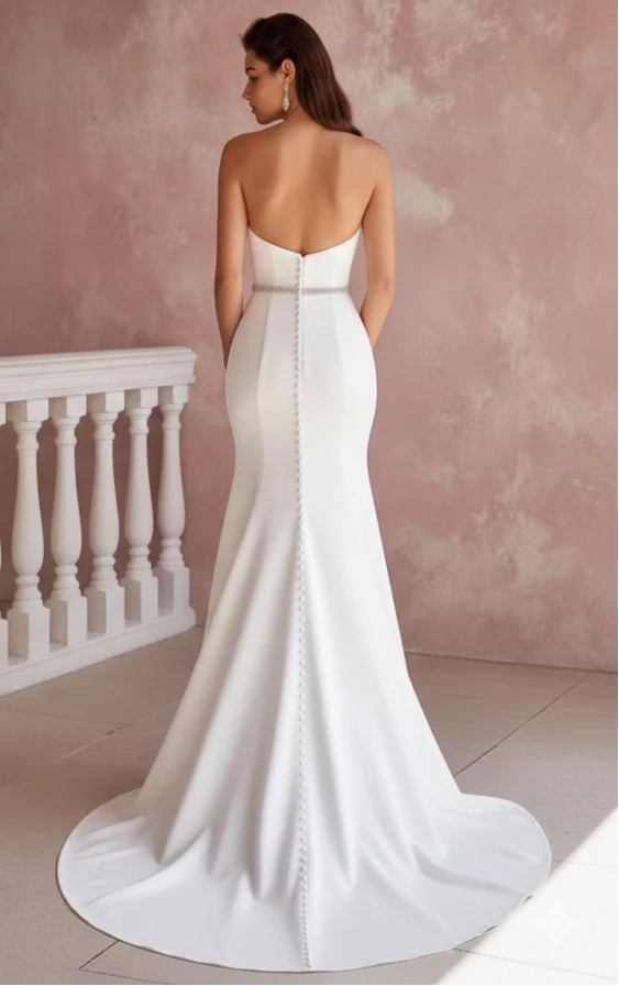 Minimalist Wedding Dress Crepe Long Modern Alternative Gown - Image 3