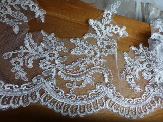Long Veil 1 Layer Wedding Veil Lace Bridal Veils Cathedral Veil in White , Off-White , Ivory - Image 2
