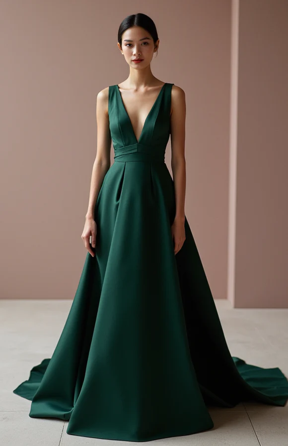 Luxurious Green Evening Dress & Prom Dress with High Neck and Embroidered Details - Image 2