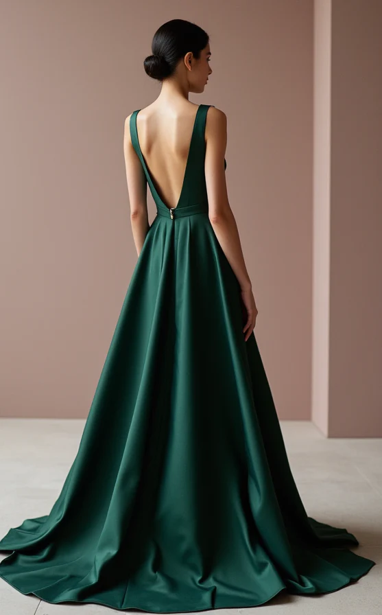 Luxurious Green Evening Dress & Prom Dress with High Neck and Embroidered Details - Image 3