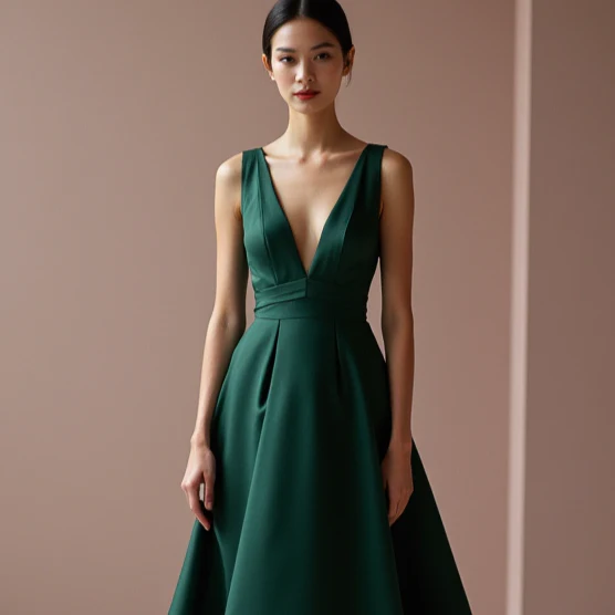 Luxurious Green Evening Dress & Prom Dress with High Neck and Embroidered Details - Image 4