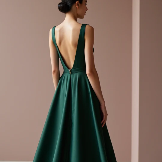 Luxurious Green Evening Dress & Prom Dress with High Neck and Embroidered Details - Image 5