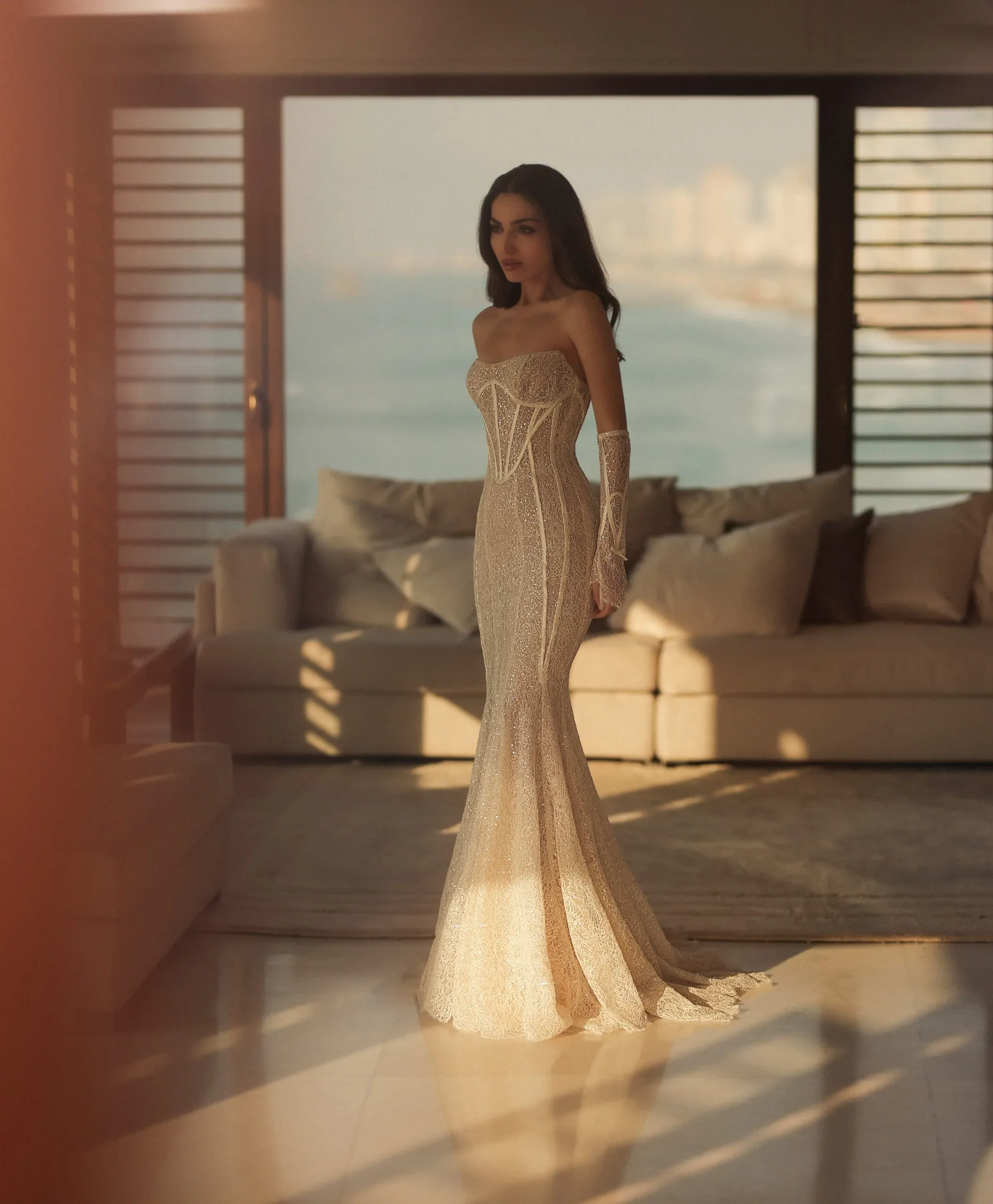 Luxurious Mermaid Wedding Gown with Sequin Lace, Strapless Sweetheart Neckline, and a Flattering Natural Waistline for a Glamorous Bridal Look - Image 3