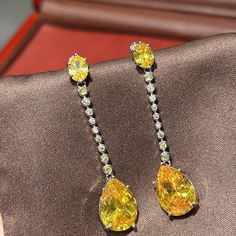 Luxury AAA Yellow Zircon Bridal Earrings CZ Cubic Zirconia Wedding Earring For Bride Women Accessories Jewelry Birthday Gift - Image 2