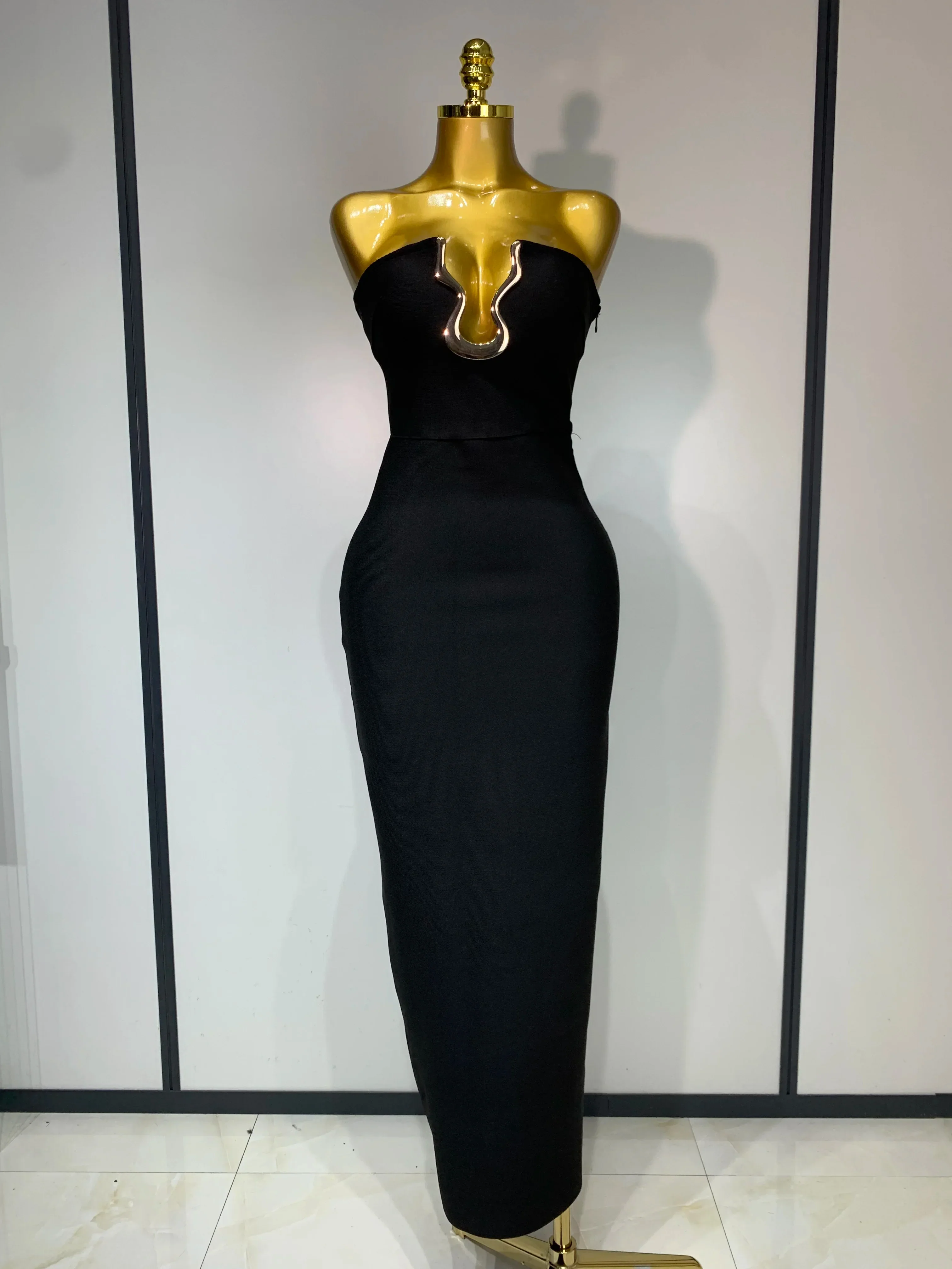 Luxury Birthday Celebrity Sexy Strapless Backless Maxi Long Bodycon Bandage Dress Women Elegant Evening Club Party Outfit