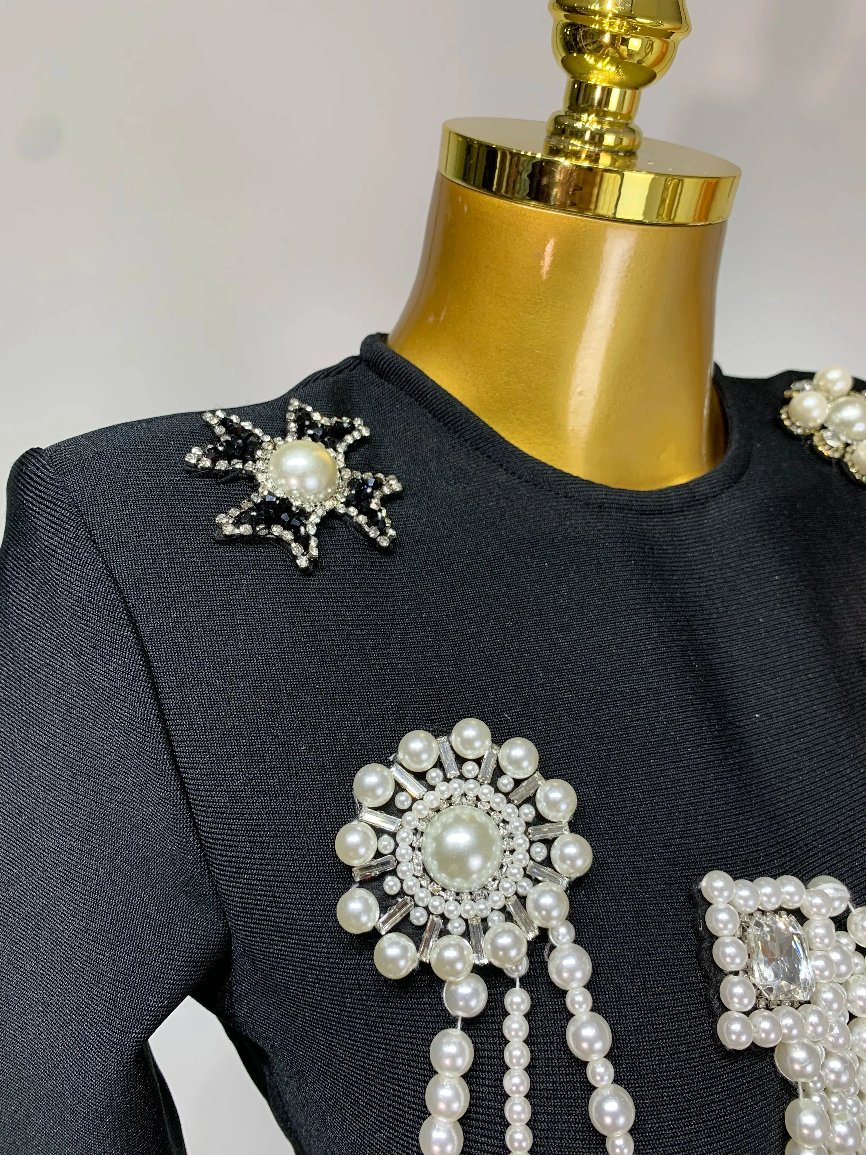 Luxury Birthday Dress Women Beading Diamond Black Bodycone Bandage Wrapped Hip Dress Elegant Long Sleeves Evening Party Gown - Image 6