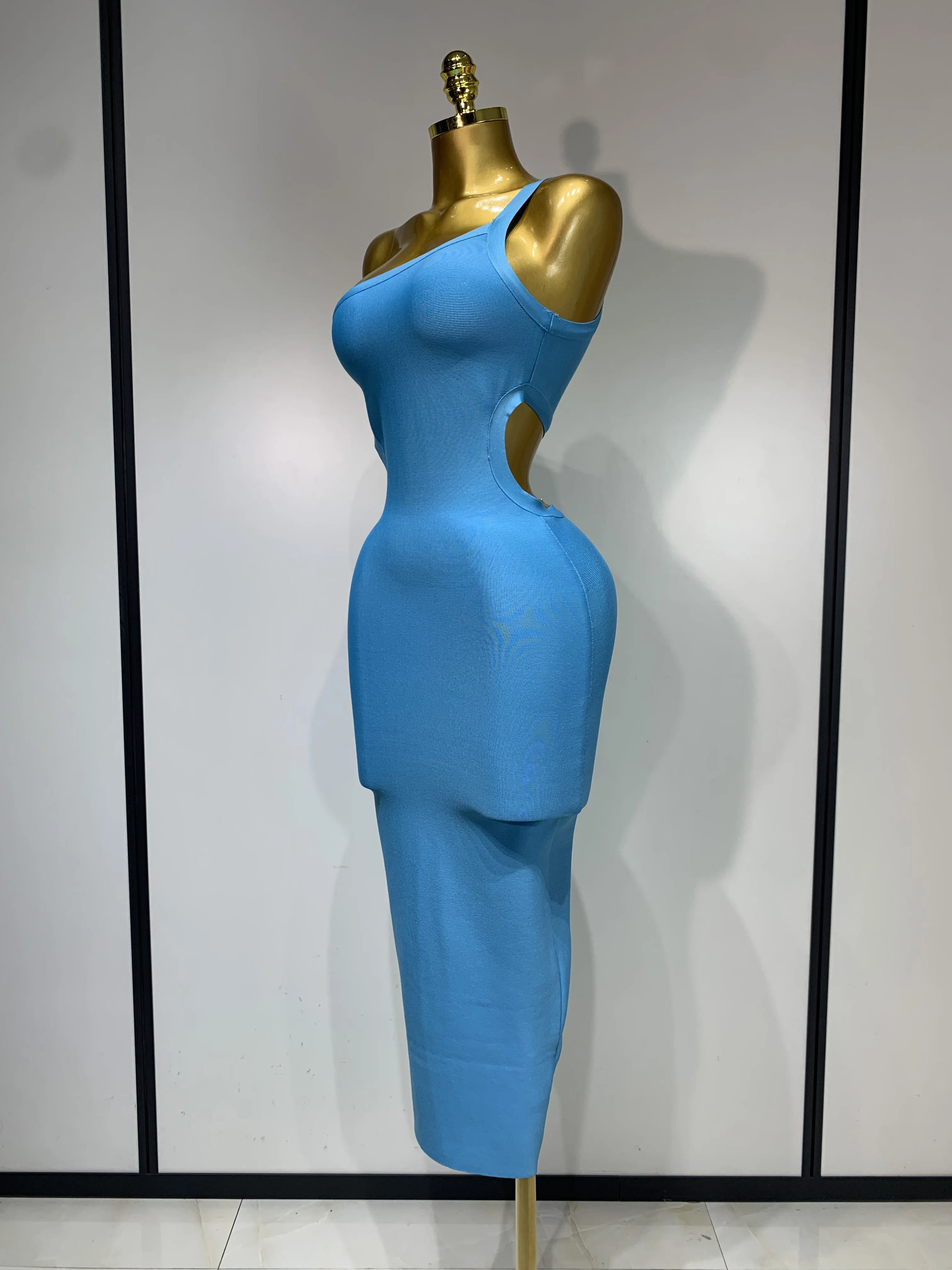 Luxury Birthday Dress Women Blue Bodycon Bandage Dress One Shoulder Sleeveless Backless Dress Cocktail Evening Party Vestidos - Image 2