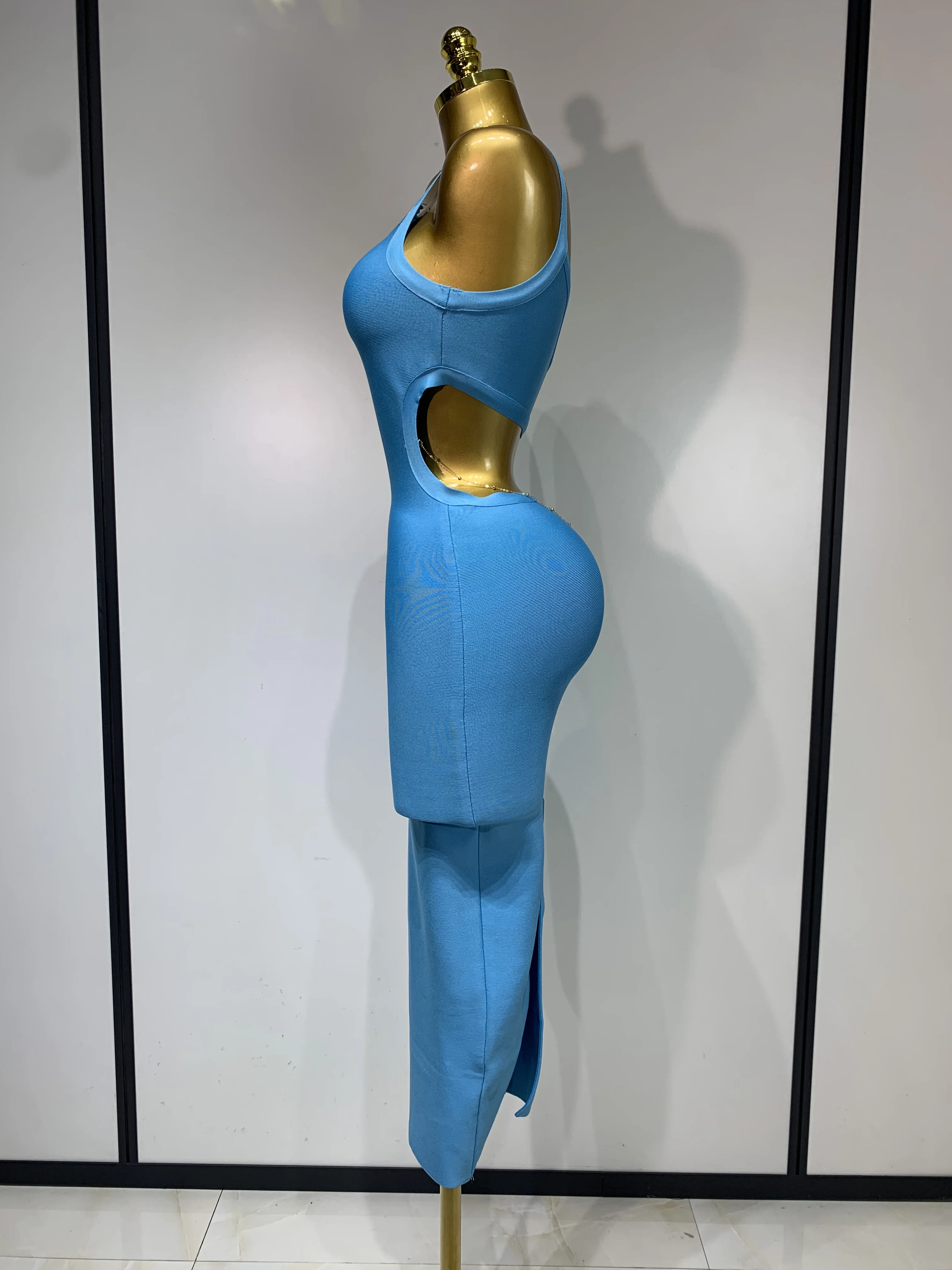 Luxury Birthday Dress Women Blue Bodycon Bandage Dress One Shoulder Sleeveless Backless Dress Cocktail Evening Party Vestidos - Image 3