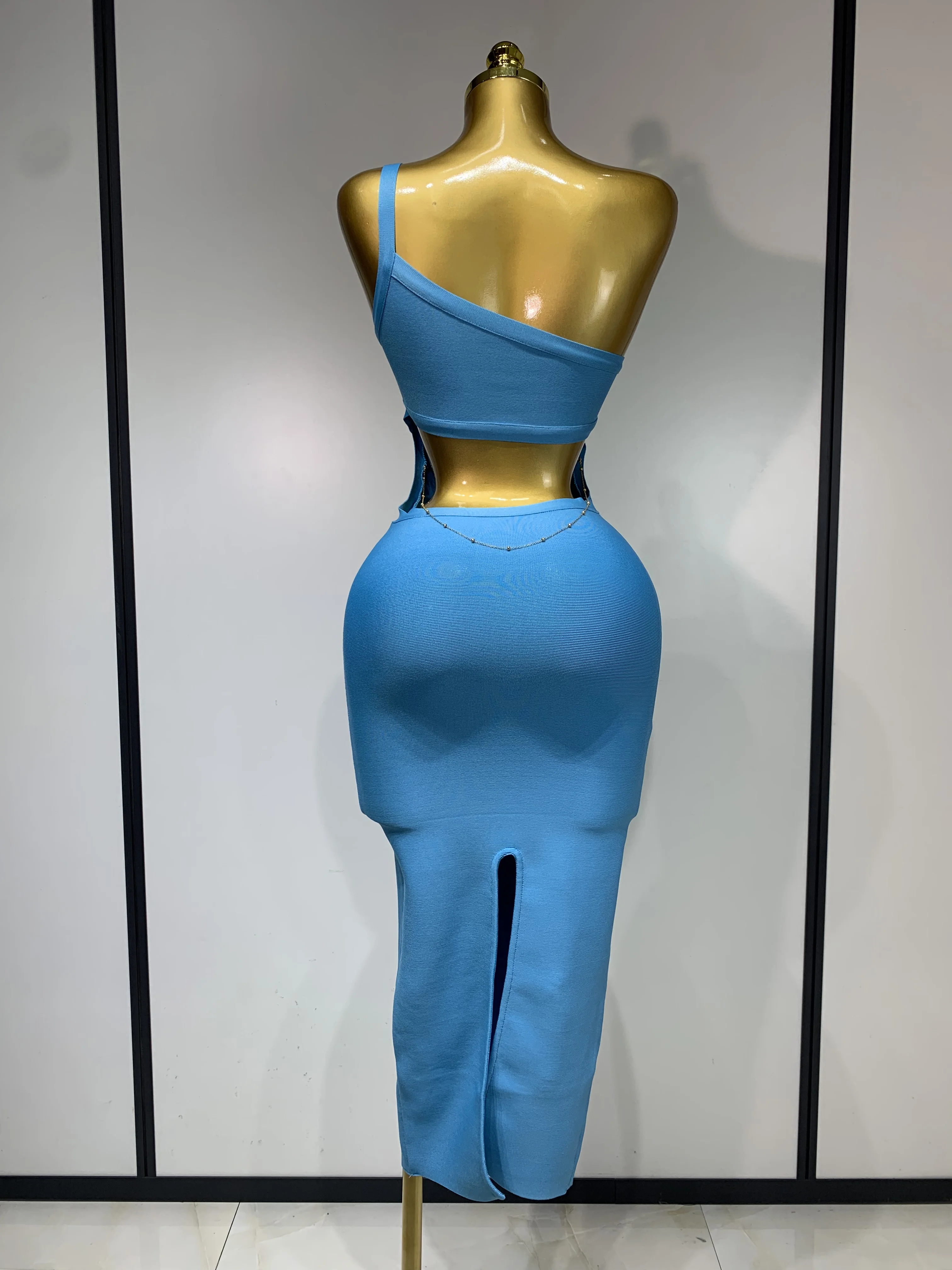 Luxury Birthday Dress Women Blue Bodycon Bandage Dress One Shoulder Sleeveless Backless Dress Cocktail Evening Party Vestidos - Image 4