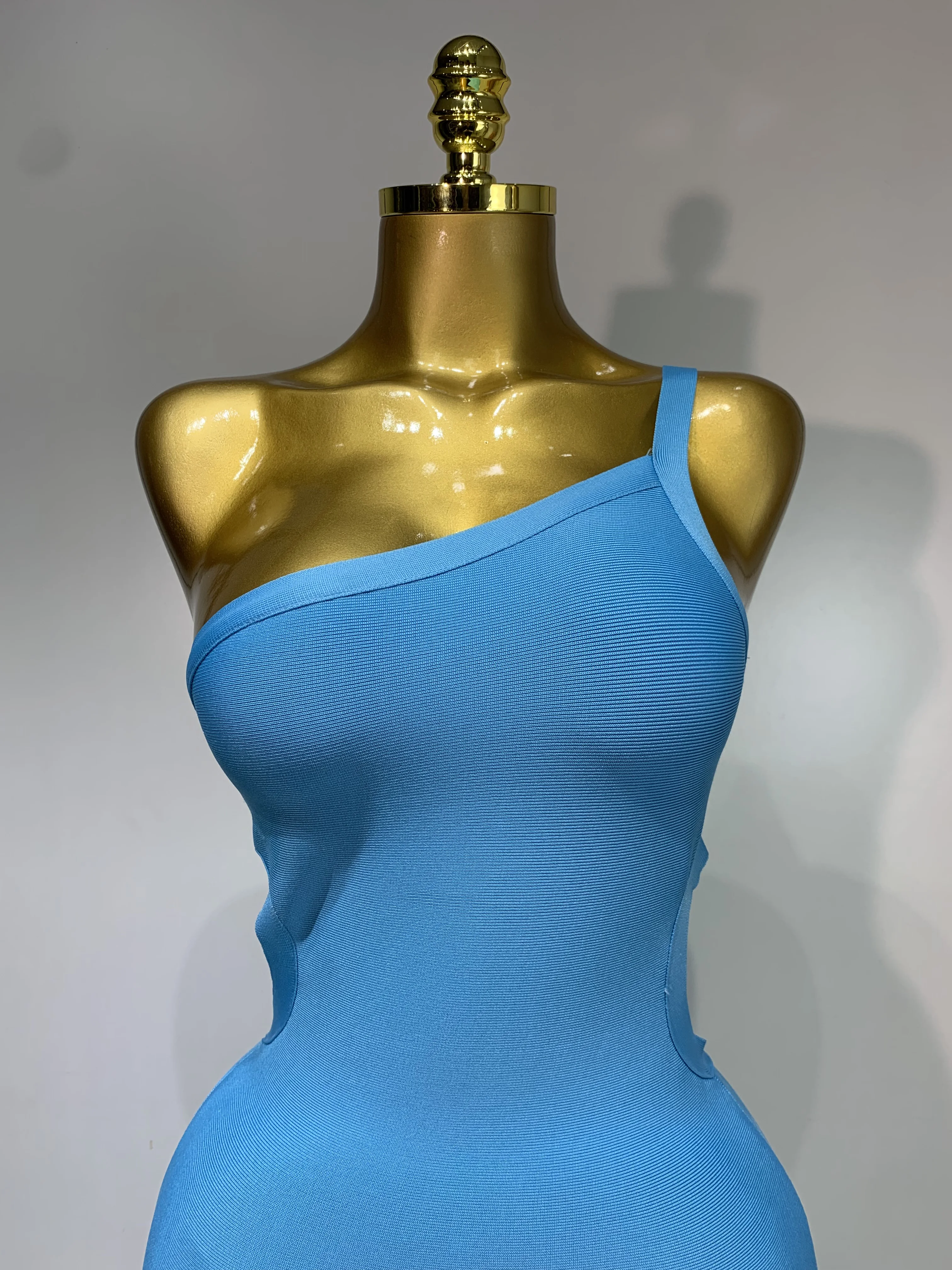Luxury Birthday Dress Women Blue Bodycon Bandage Dress One Shoulder Sleeveless Backless Dress Cocktail Evening Party Vestidos - Image 5