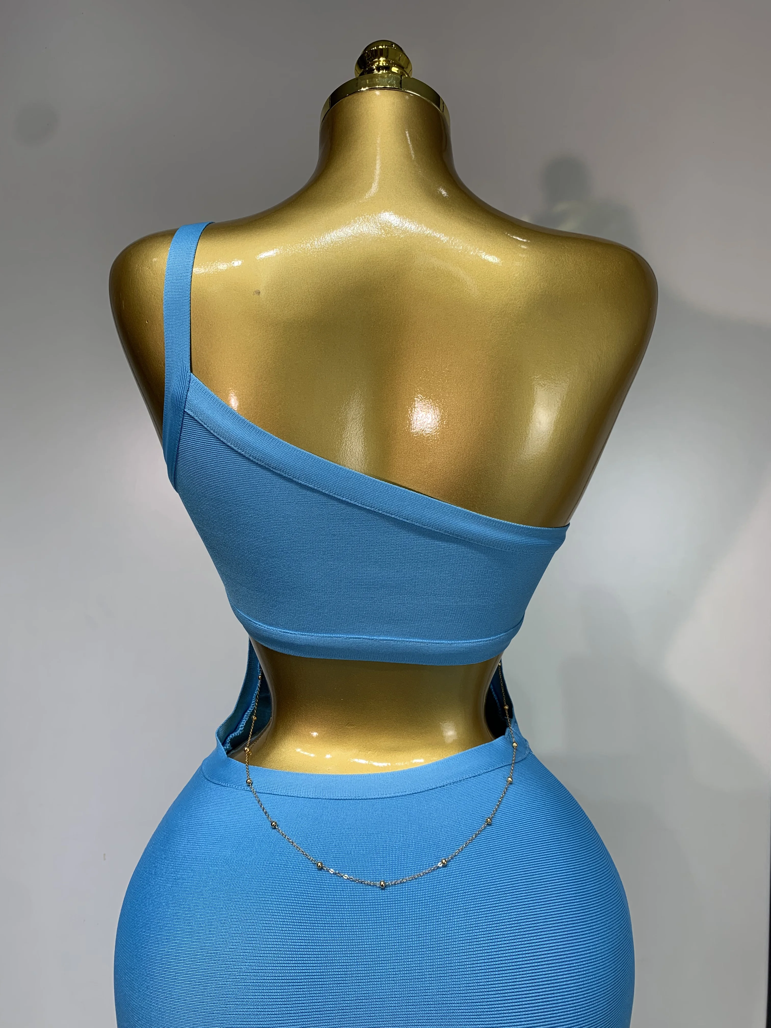 Luxury Birthday Dress Women Blue Bodycon Bandage Dress One Shoulder Sleeveless Backless Dress Cocktail Evening Party Vestidos - Image 6