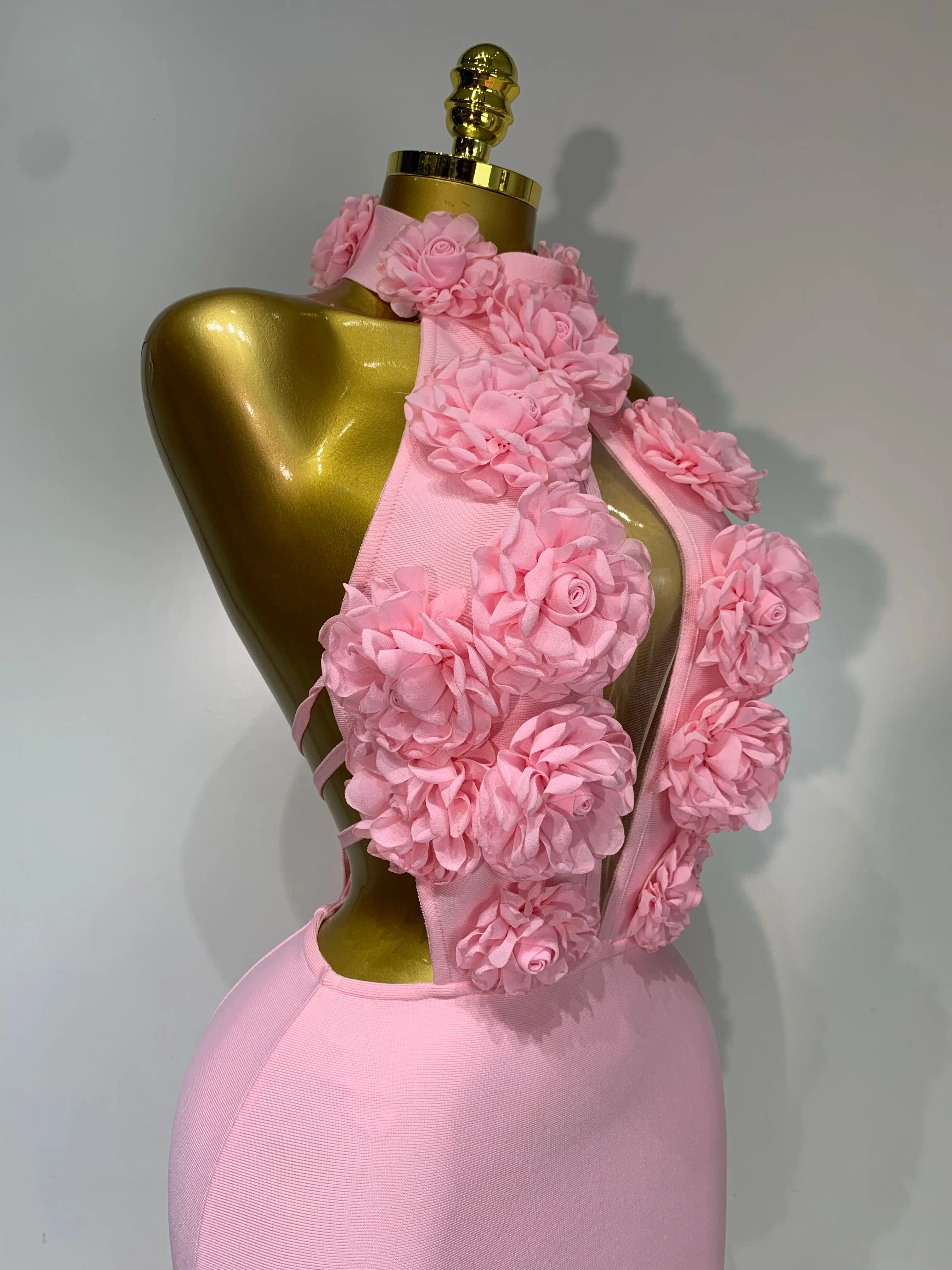 Luxury Birthday Dress Women Celebrity Sexy Halter Backless Flower Long Bandage Bodycon Dress Elegant Evening Party Outfit - Image 5