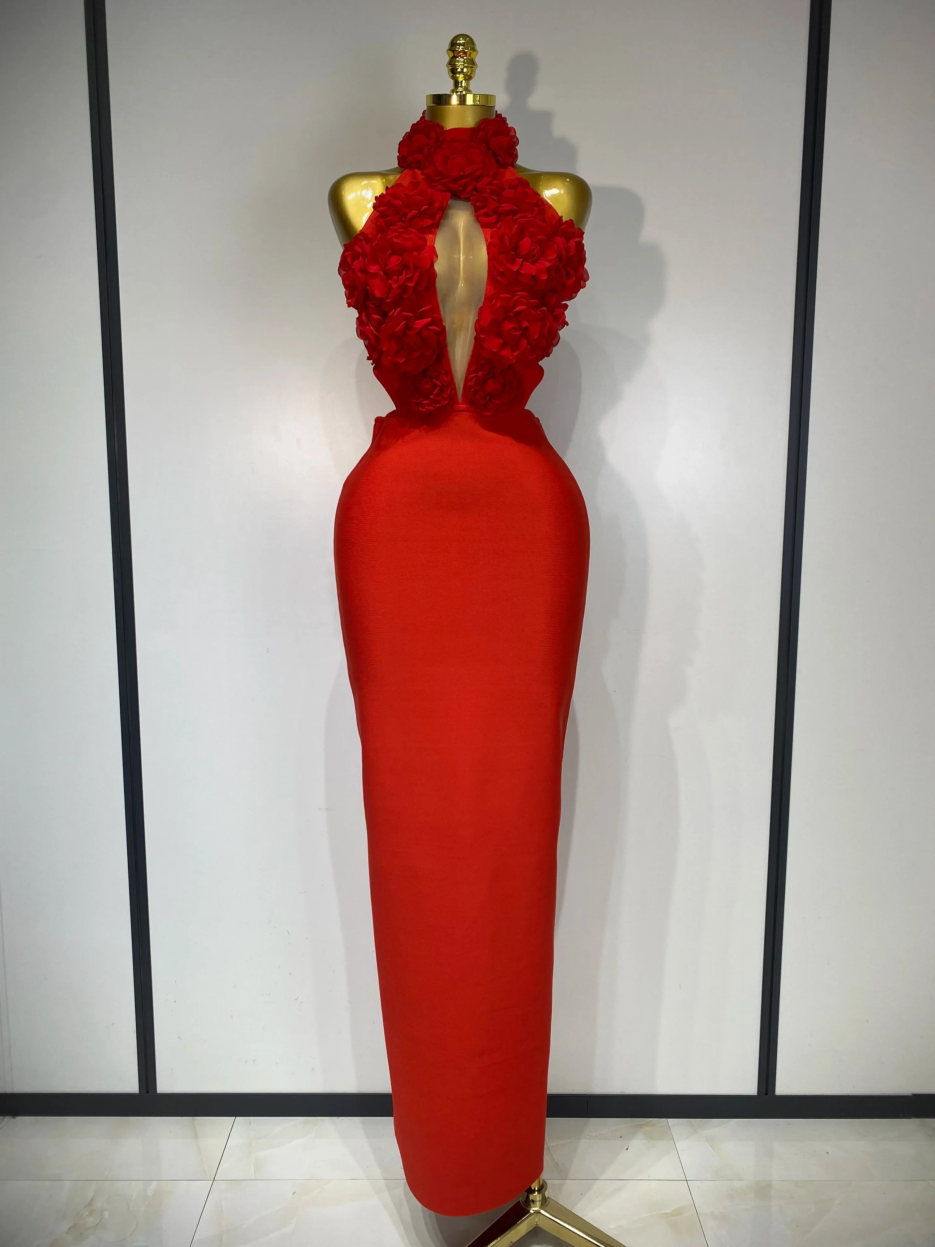 Luxury Birthday Dress Women Celebrity Sexy Halter Backless Flower Long Bandage Bodycon Dress Elegant Evening Party Outfit - Image 7
