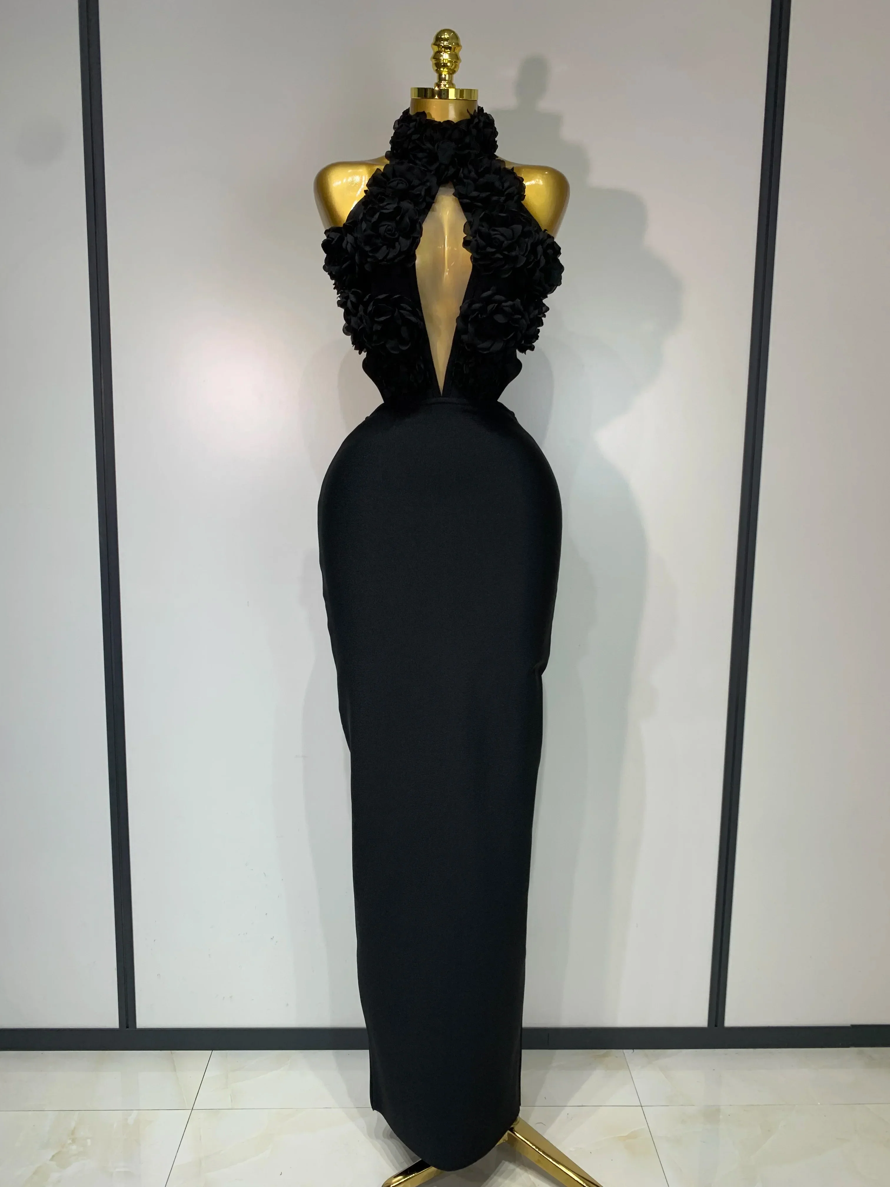 Luxury Birthday Dress Women Celebrity Sexy Halter Backless Flower Long Bandage Bodycon Dress Elegant Evening Party Outfit - Image 8