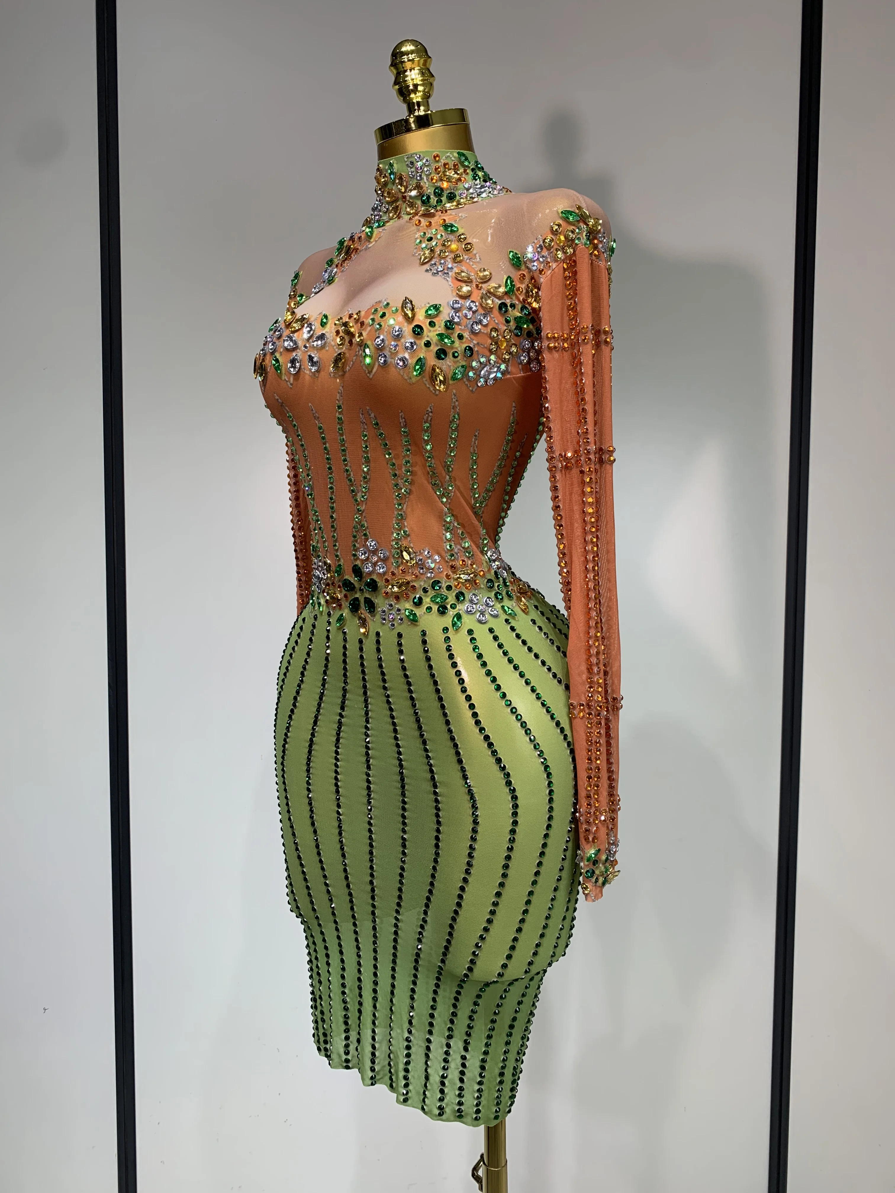 Luxury Birthday Dress Women Sparkly Diamond Short Dress Sexy Mesh See Through Celebrate Evening Party Singer Performance Costume - Image 2