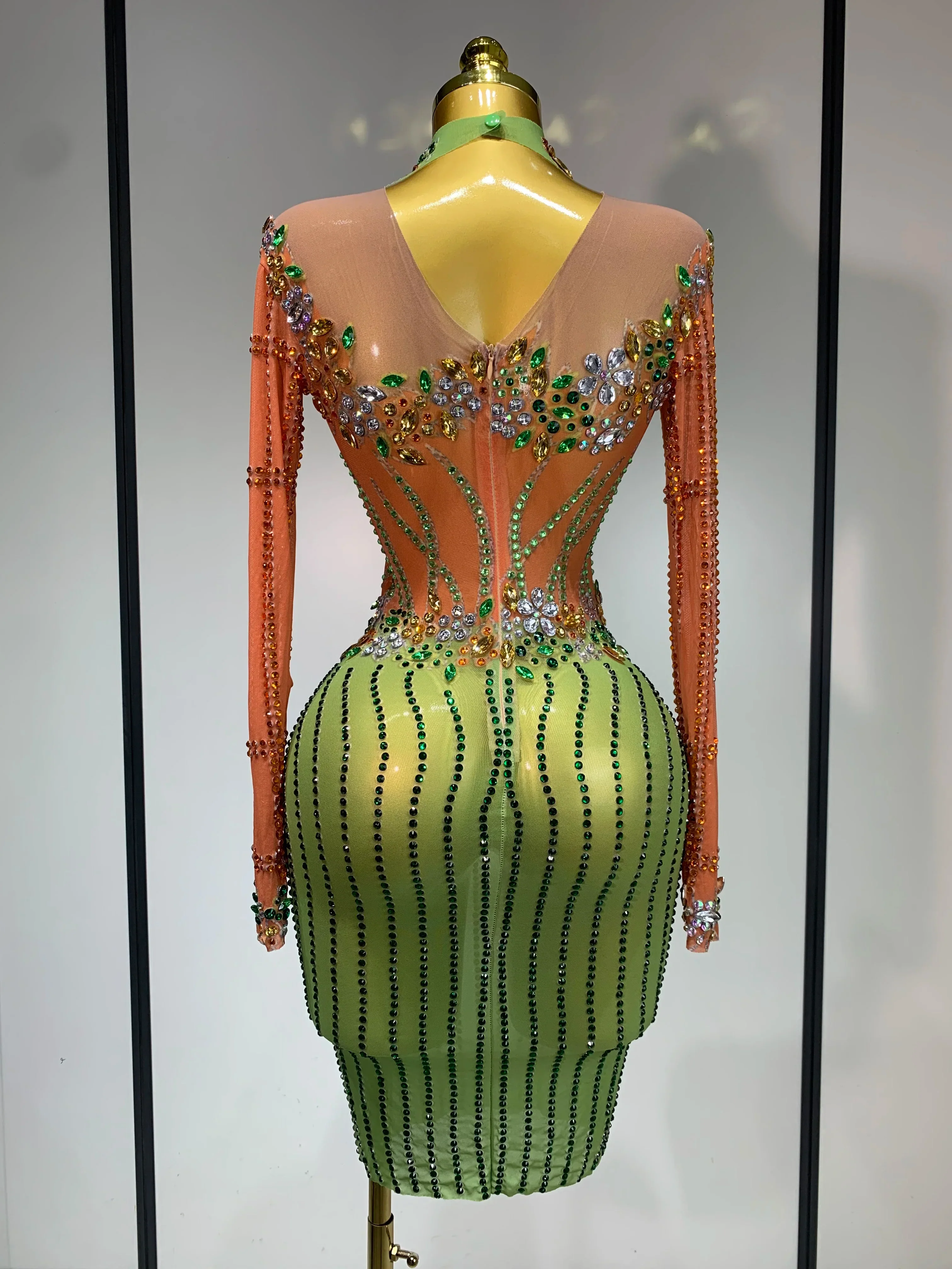 Luxury Birthday Dress Women Sparkly Diamond Short Dress Sexy Mesh See Through Celebrate Evening Party Singer Performance Costume - Image 4
