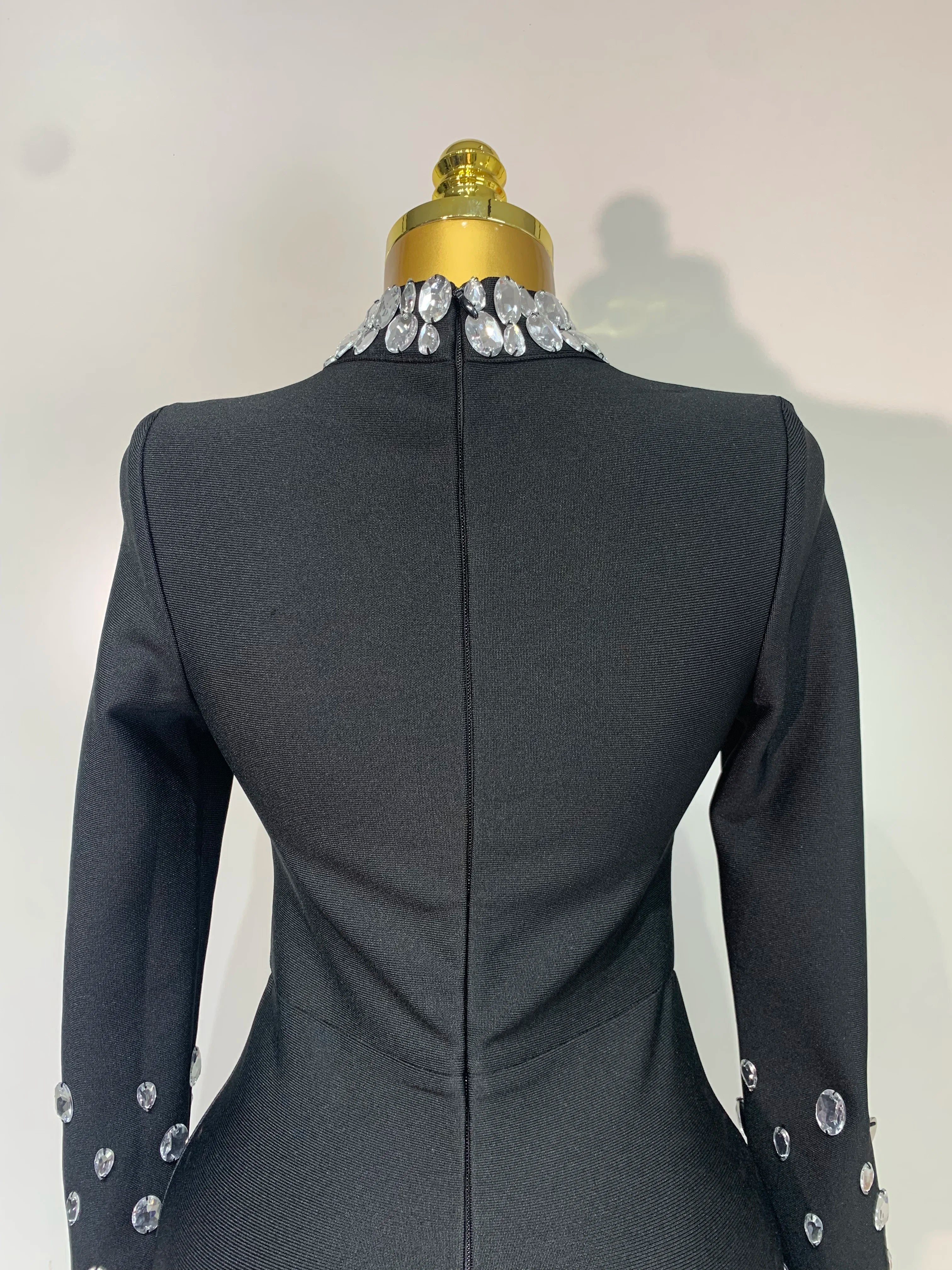 Luxury Birthday Dresses Sparkly Diamond Long Sleeve Black Bodycon Bandage Dress Women Wedding Evening Club Party Prom Gowns muslim - Image 6