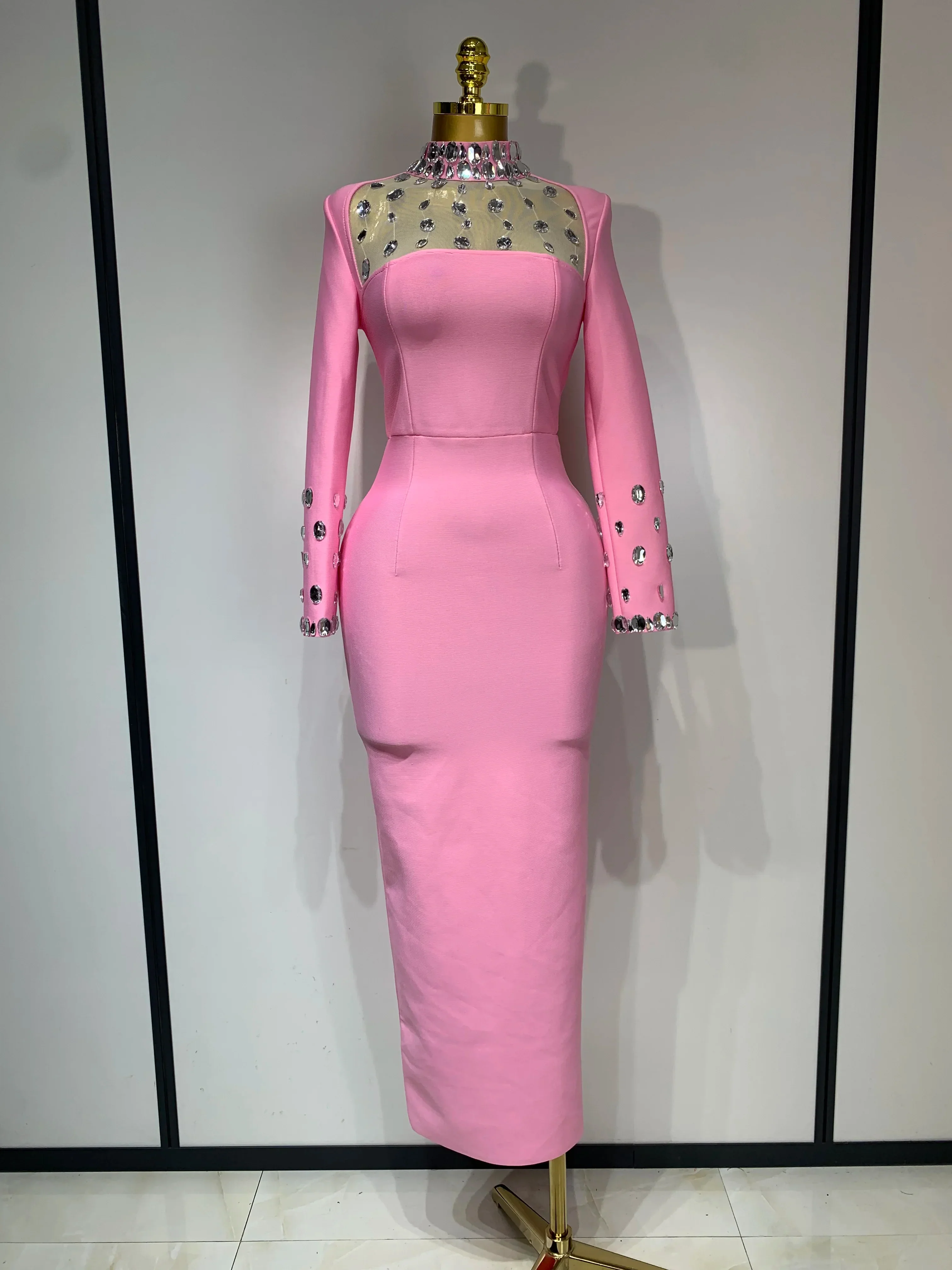 Luxury Birthday Dresses Sparkly Diamond Long Sleeve Black Bodycon Bandage Dress Women Wedding Evening Club Party Prom Gowns muslim - Image 7
