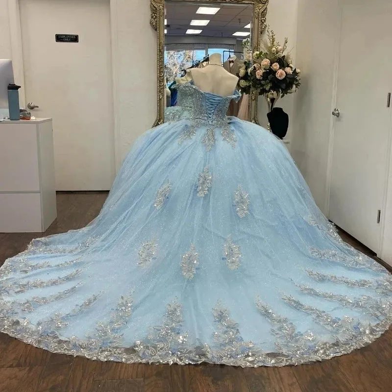 Luxury Blue Quinceanera Dresses Sliver Beading Lace Vestidos De 15 Anos Corset Birthday Princess Party Gowns - Image 2
