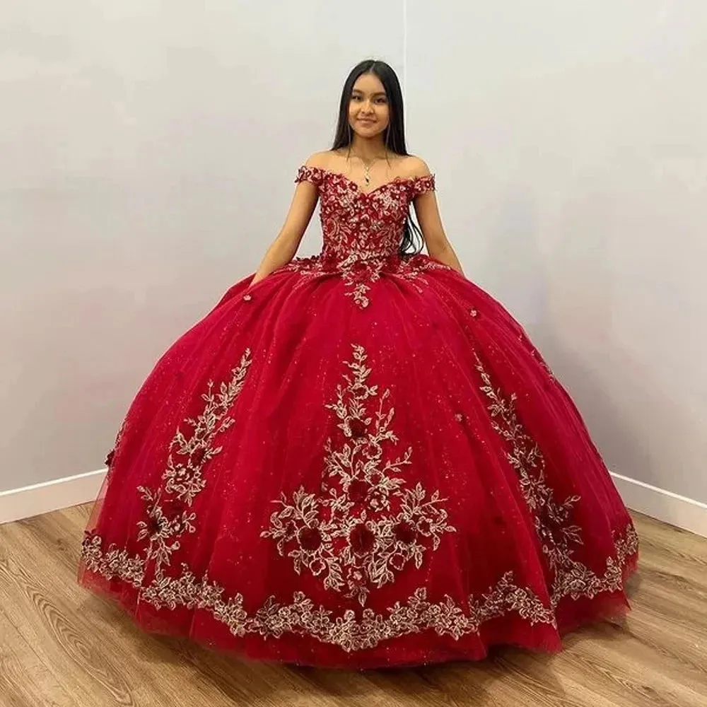 Luxury Burgundy Quinceanera Dresses Gold Lace Appliques 3D Flower Vestidos De 15 Anos Formal Birthday Party Gowns - Image 3