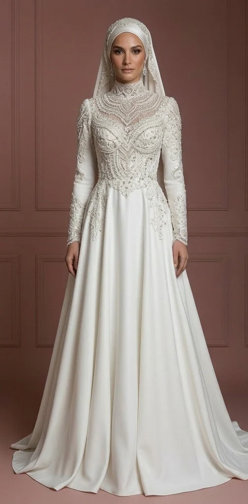 Luxury Couture Hijab Bridal Gown Designer Modest Style Wedding Dress Muslim - Image 2