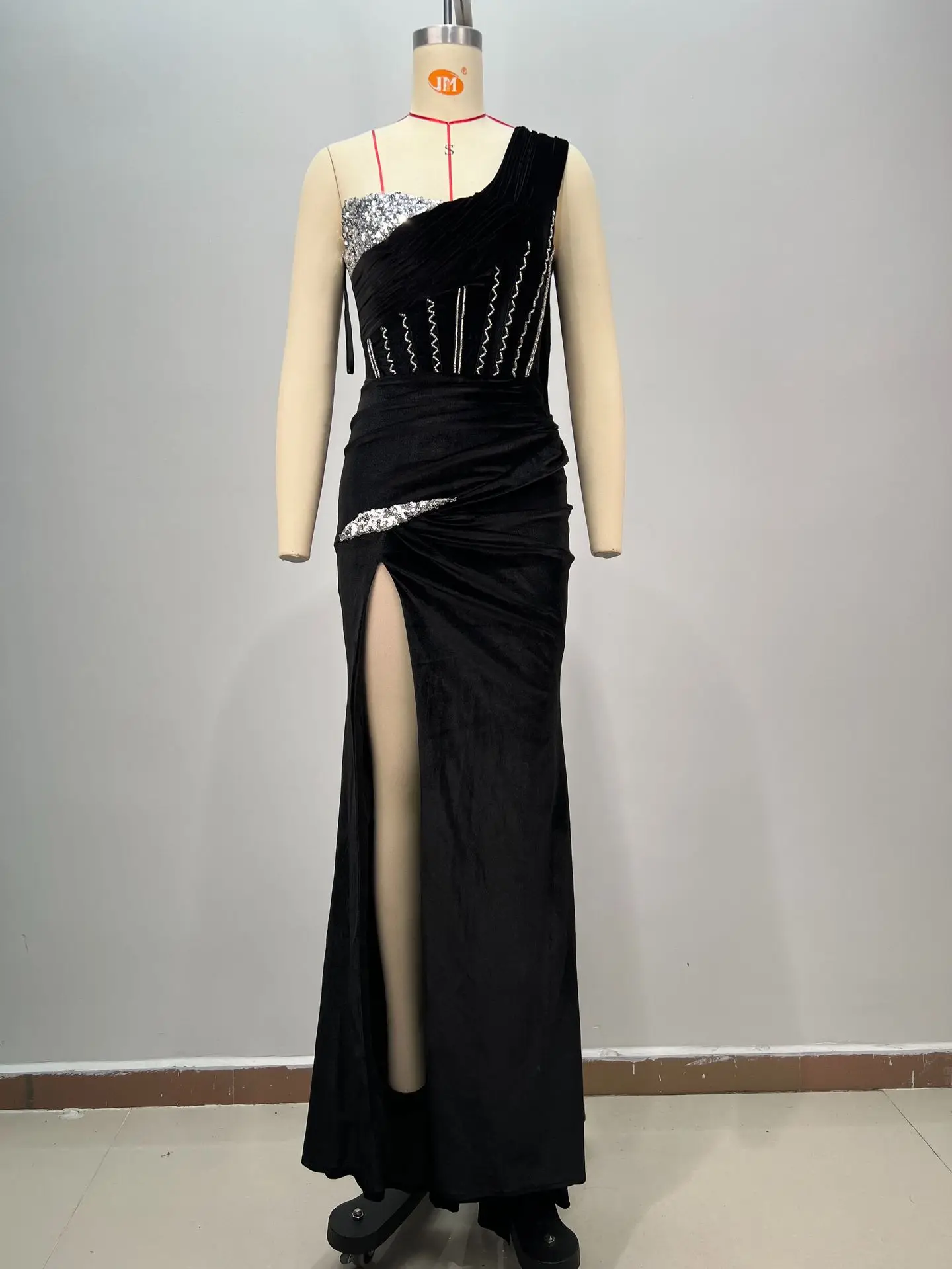 Luxury Diammonds High Slit One Shoulder Long Ribbon Velvet Strapless Floor Length Dress Celebrity Party Dress Birthday Vestido - Image 3