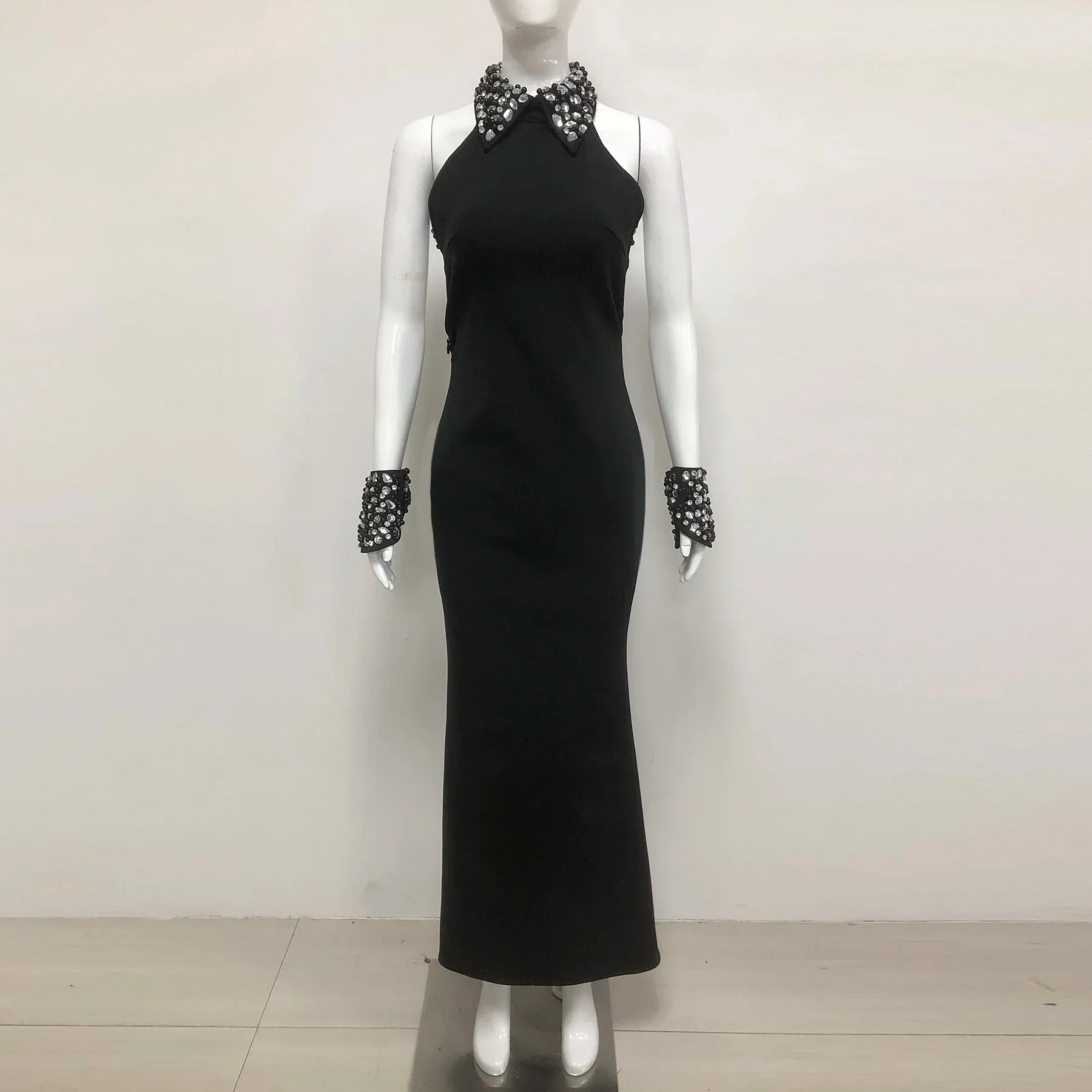 Luxury Diamond Neck Sexy Halter Sleeveless Steath Ankle Lenght Bandage Dress Graceful Woman Party Dress Birthday Party Vestido - Image 3