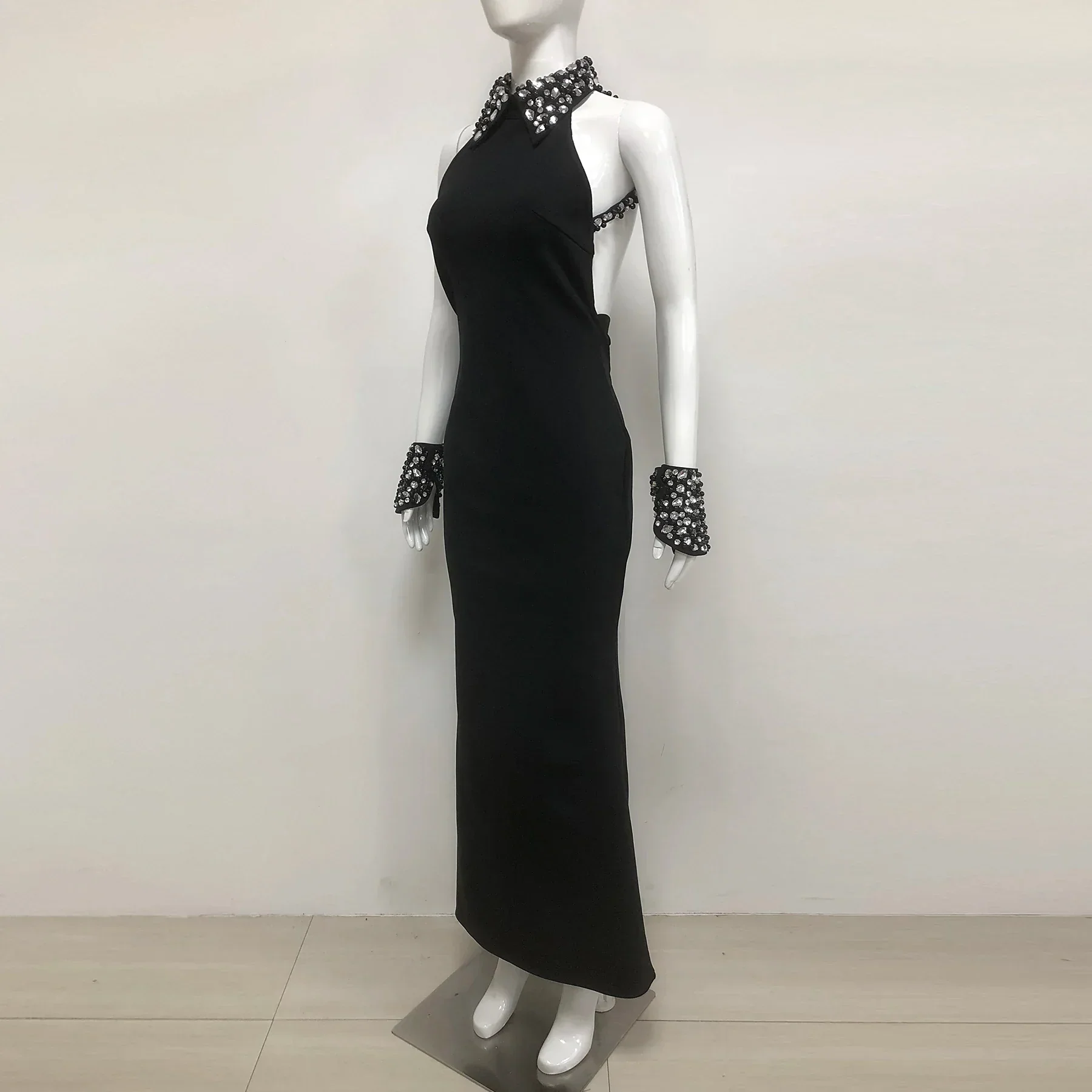 Luxury Diamond Neck Sexy Halter Sleeveless Steath Ankle Lenght Bandage Dress Graceful Woman Party Dress Birthday Party Vestido - Image 4