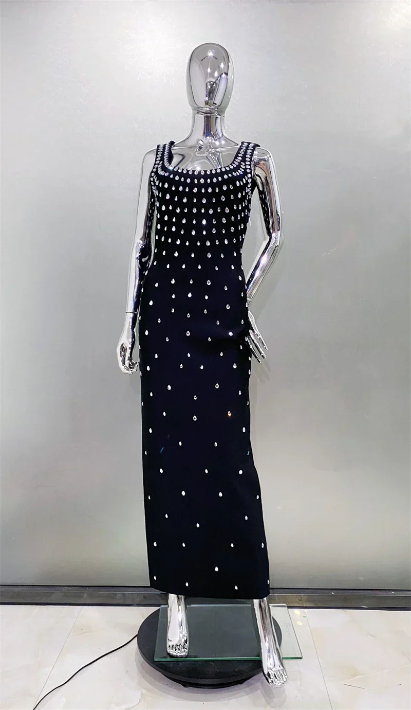 Luxury Diamonds Sexy Square Collar Package Hips Bandage Dress  Fashion Woman Evening dress Celebrity Cocktail Party Outfit - Image 5