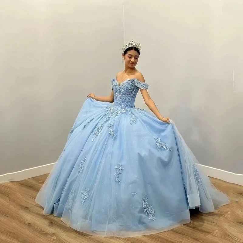 Luxury Glittering Blue Quinceanera Dresses Beading Appliques Ball Gown Vestidos De 15 Anos Formal Prom Party - Image 3