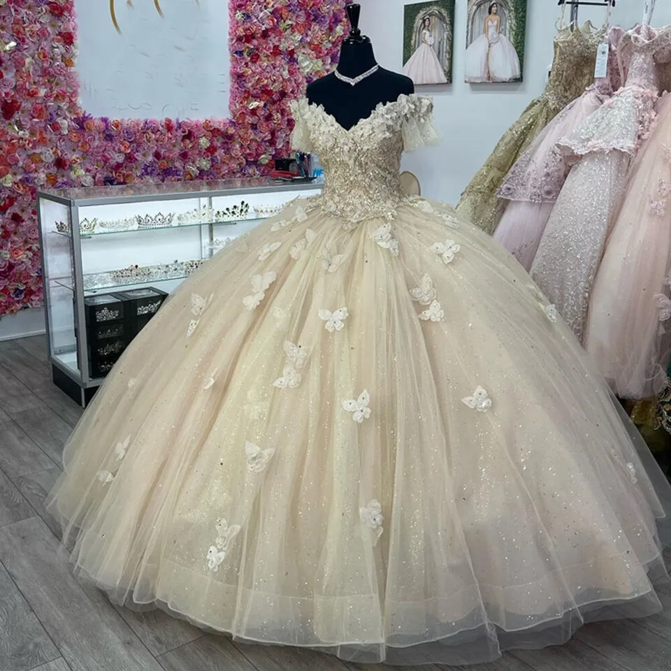 Luxury Glittering Quinceanera Dresses Butterfly Lace Vestidos De 15 Años Flowers Off Shoulder Corset Birthday Party - Image 3