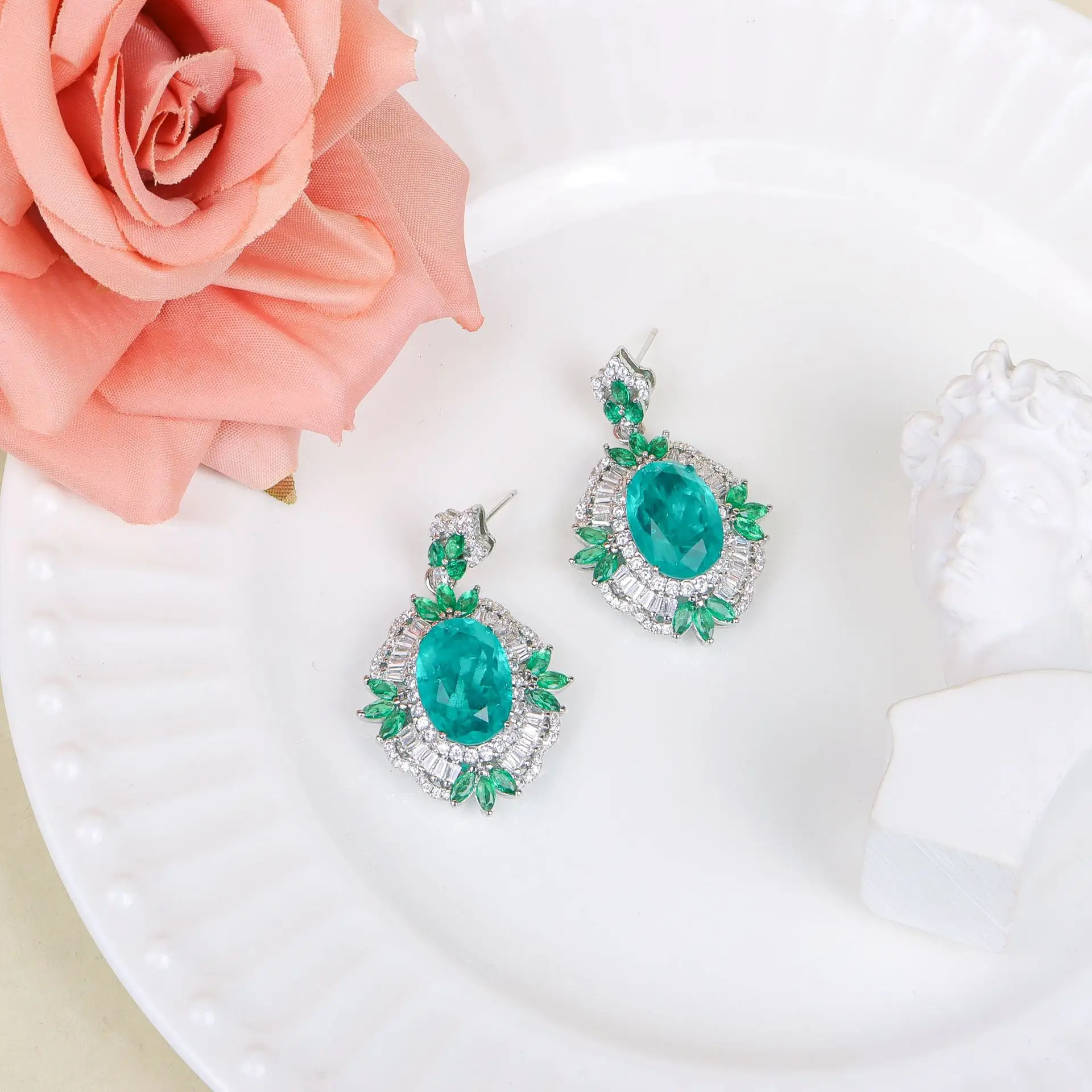Luxury Green AAA Zircon Bridal Earrings CZ Cubic Zirconia Wedding Earring For Brides Accessories Women Gift Dinner Party Jewelry - Image 2