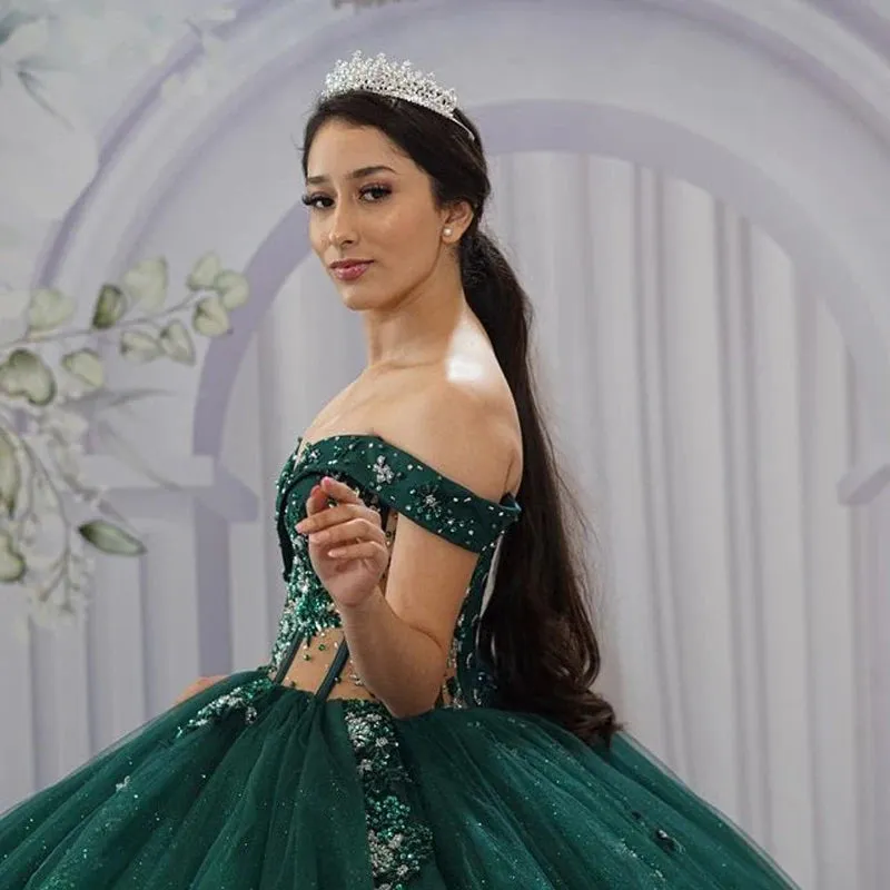 Luxury Green Quinceanera Dresses Glittering Vestidos De 15 Años Floral Beading Lace Formal Party Prom Ball Gown - Image 4
