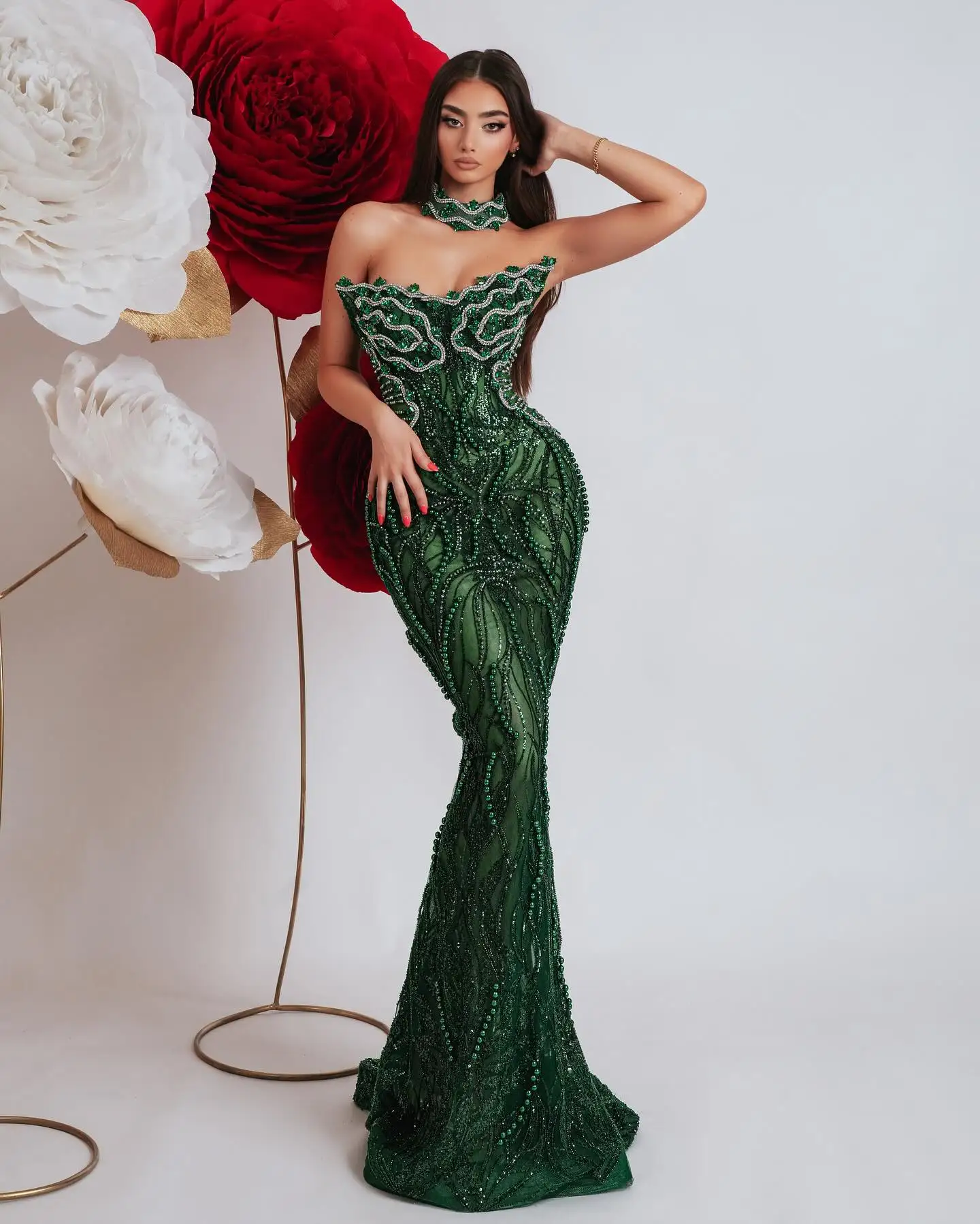 Luxury Green Women Gown Dress Celebrity Birthday Vestido Sparkling Diamond Pearl Beading Sequin Embroidery Floor Length Dress - Image 4