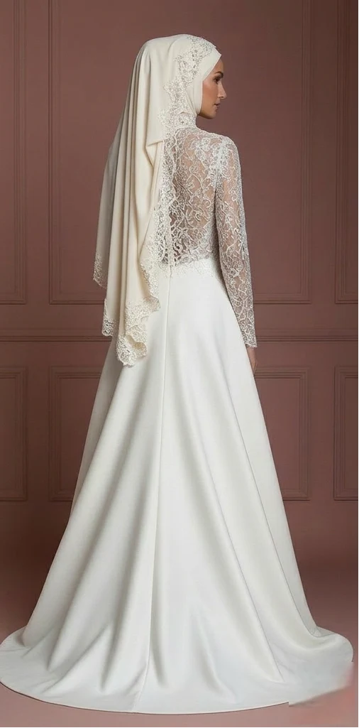 Luxury Hijab Wedding Dress With Matching Bridal Hijab Muslim - Image 3