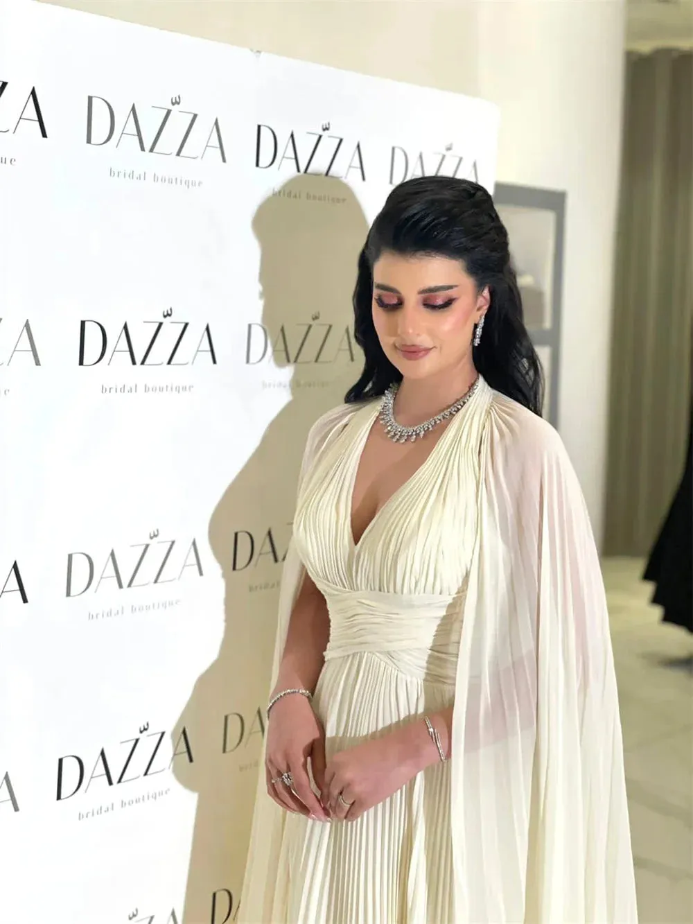 Luxury Ivory Cape Sleeve Chiffon Evening Dress Elegant V-neck A-line Party Dress Elegant فساتين مناسبة رسمية - Image 4