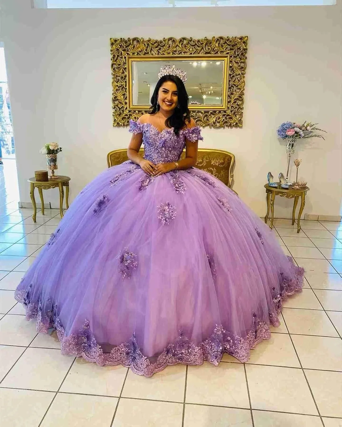 Luxury Lavender 3D Flower Quinceanera Dresses Beading Lace Princess Corset Ball Gowns Vestidos De 15 Anos Plus Size - Image 3