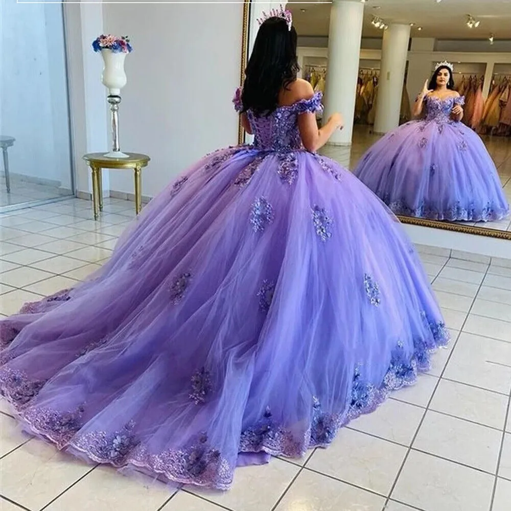 Luxury Lavender 3D Flower Quinceanera Dresses Beading Lace Princess Corset Ball Gowns Vestidos De 15 Anos Plus Size - Image 4